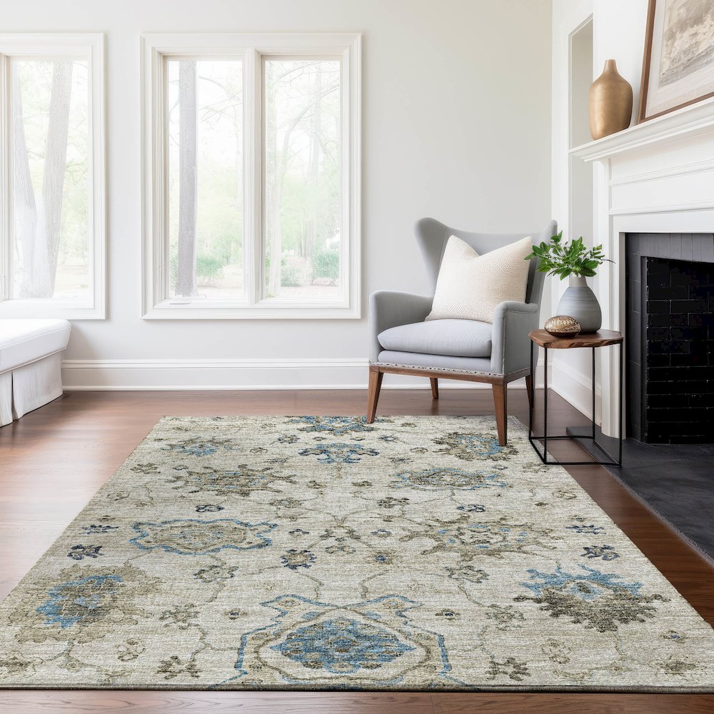 Premium Machine Washable Mayfield  Blue 5' x 7'6" Rug. Picture 6