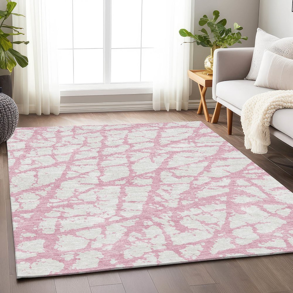 Premium Machine Washable Mayfield AMF972 Pink 5' x 7'6" Rug. Picture 5