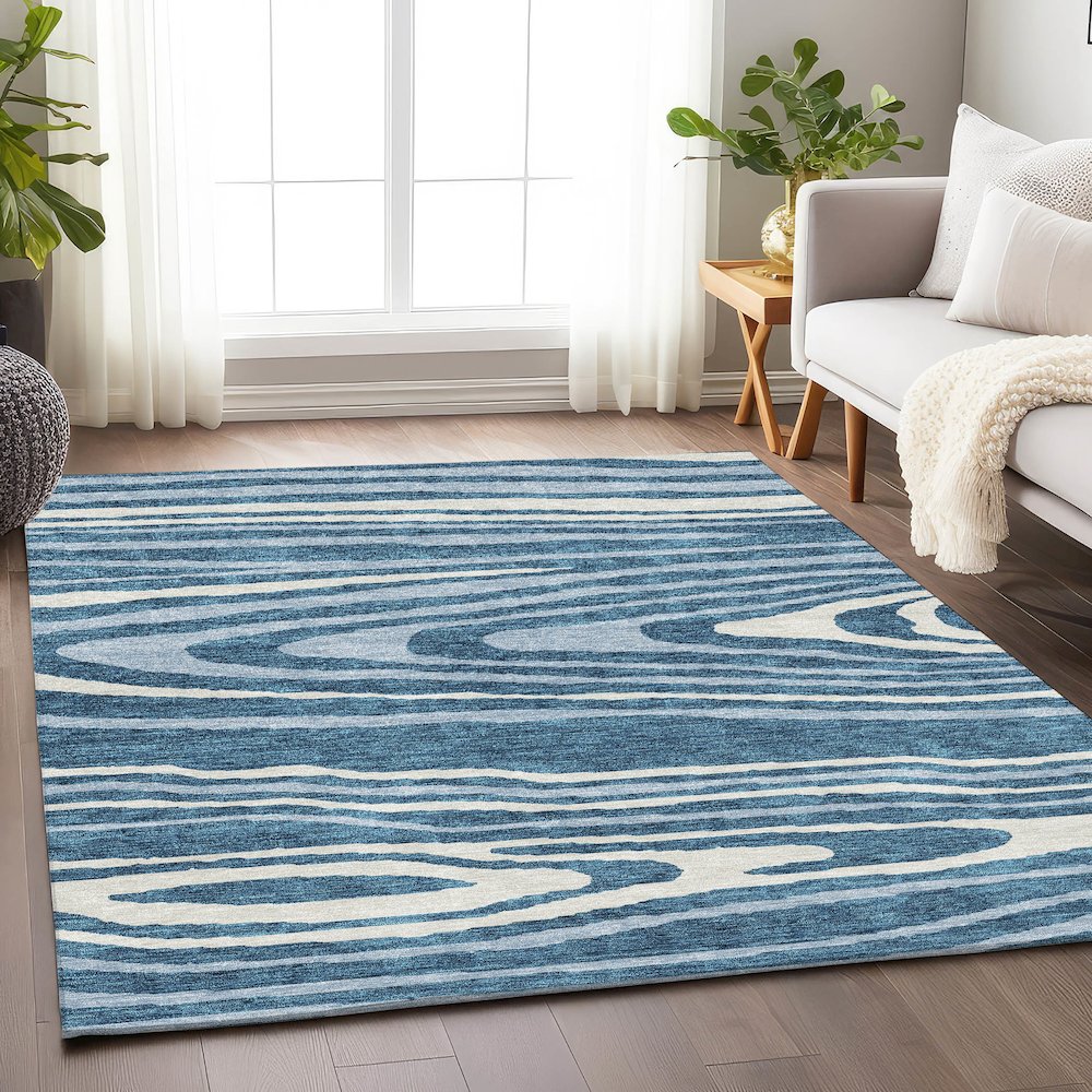 Premium Machine Washable Mayfield AMF974 Navy 5' x 7'6" Rug. Picture 5