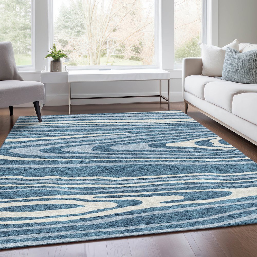 Premium Machine Washable Mayfield AMF974 Navy 5' x 7'6" Rug. Picture 6