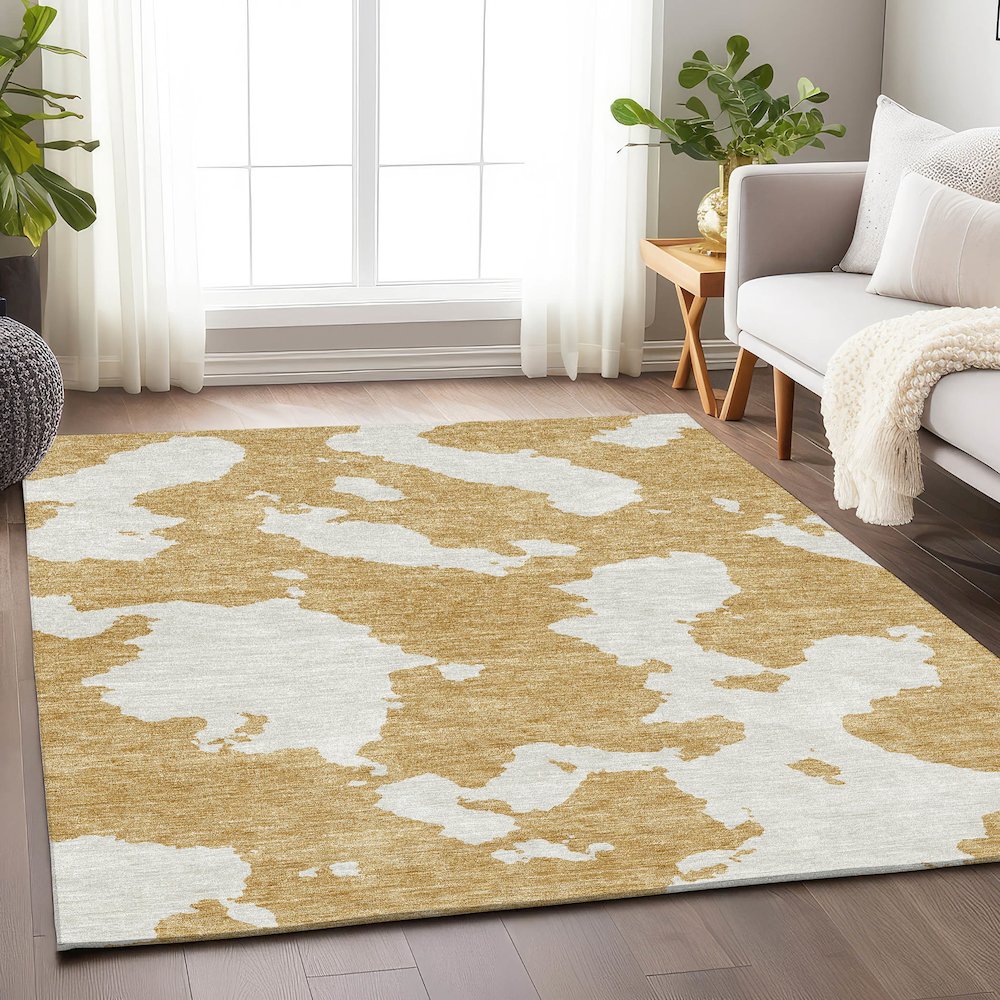 Premium Machine Washable Mayfield AMF975 Gold 5' x 7'6" Rug. Picture 5