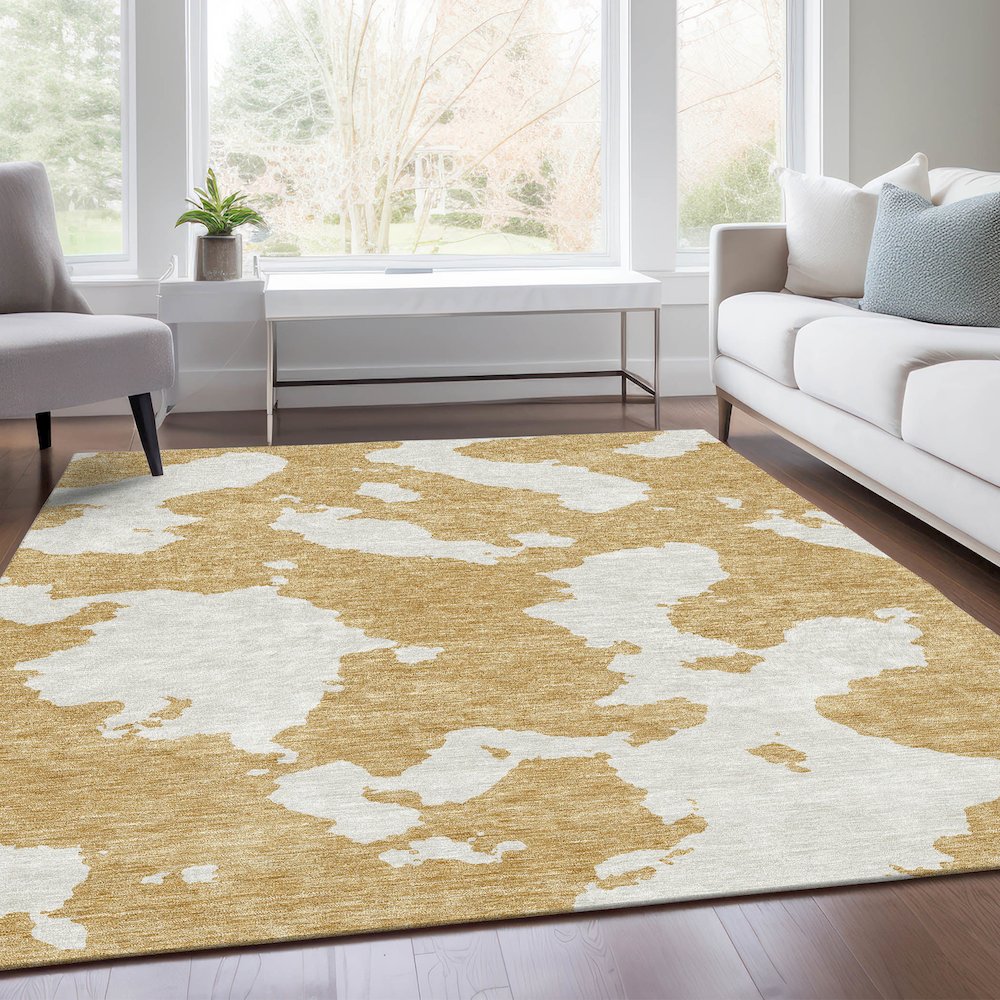 Premium Machine Washable Mayfield AMF975 Gold 5' x 7'6" Rug. Picture 6