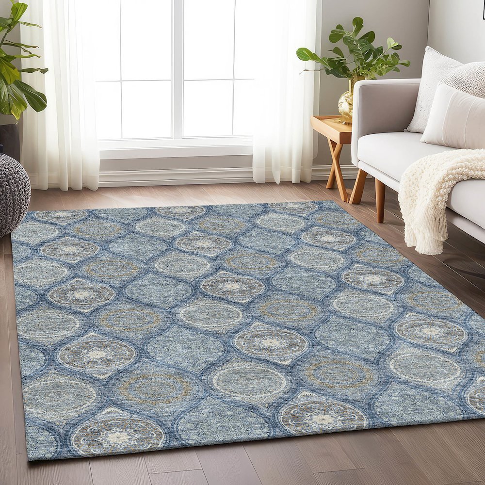 Premium Machine Washable Mayfield AMF976 Navy 5' x 7'6" Rug. Picture 5