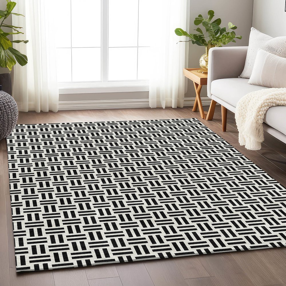 Premium Machine Washable Mayfield AMF978 Black 5' x 7'6" Rug. Picture 5