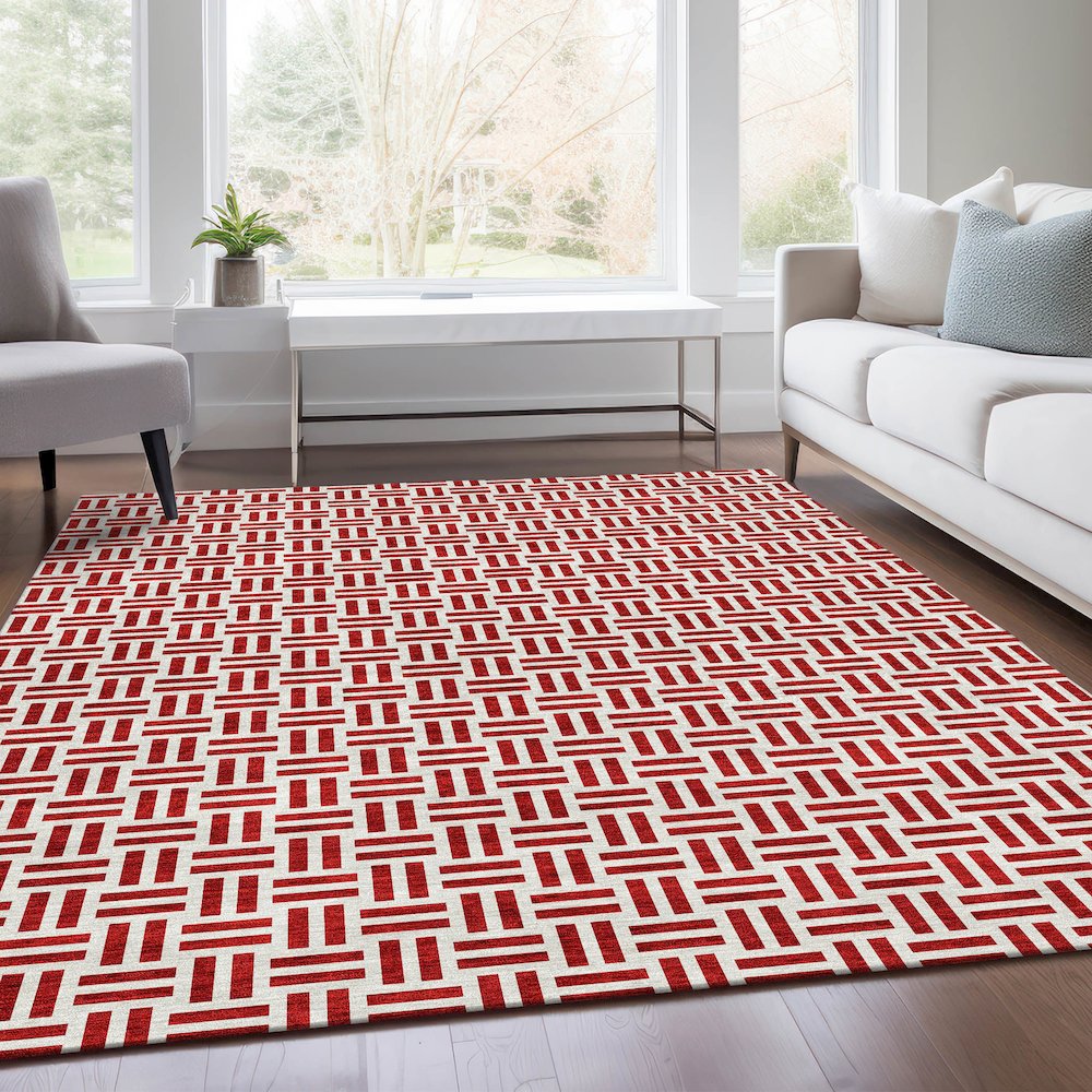 Premium Machine Washable Mayfield AMF978 Red 5' x 7'6" Rug. Picture 6