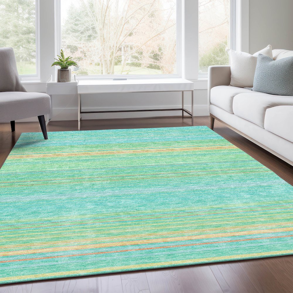 Premium Machine Washable Mayfield AMF979 Aqua 5' x 7'6" Rug. Picture 6