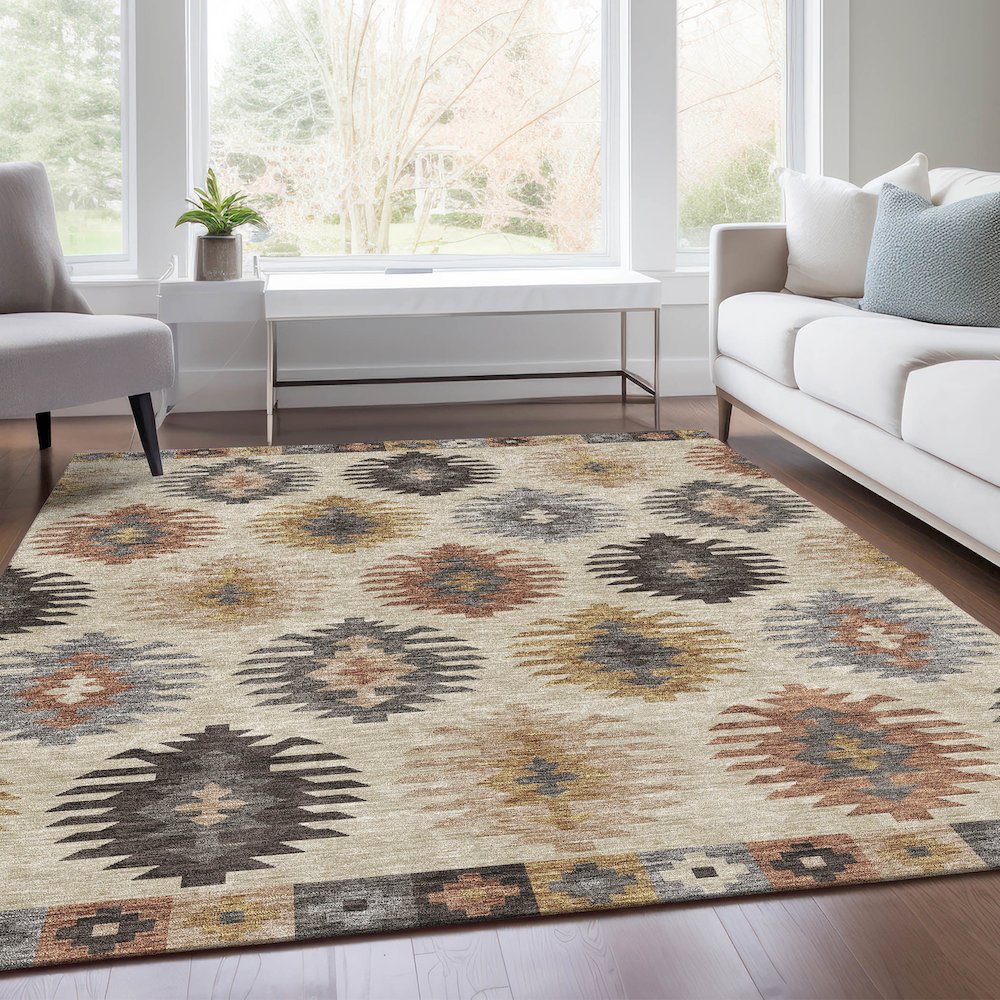 Premium Machine Washable Mayfield AMF983 Beige 5' x 7'6" Rug. Picture 6