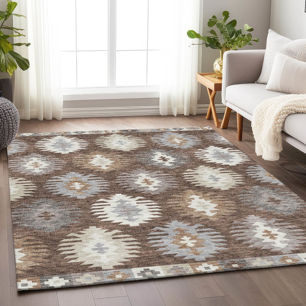 Premium Machine Washable Mayfield AMF983 Brown 5' x 7'6" Rug. Picture 5