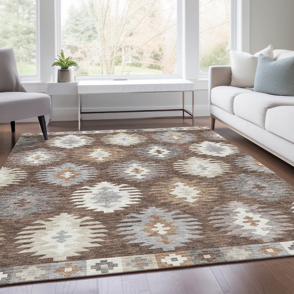 Premium Machine Washable Mayfield AMF983 Brown 5' x 7'6" Rug. Picture 6