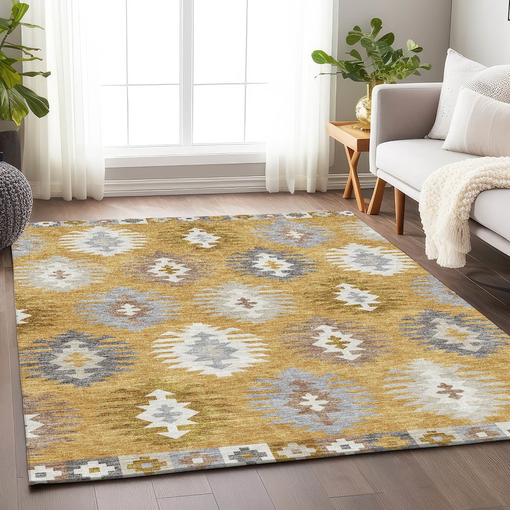 Premium Machine Washable Mayfield AMF983 Gold 5' x 7'6" Rug. Picture 5