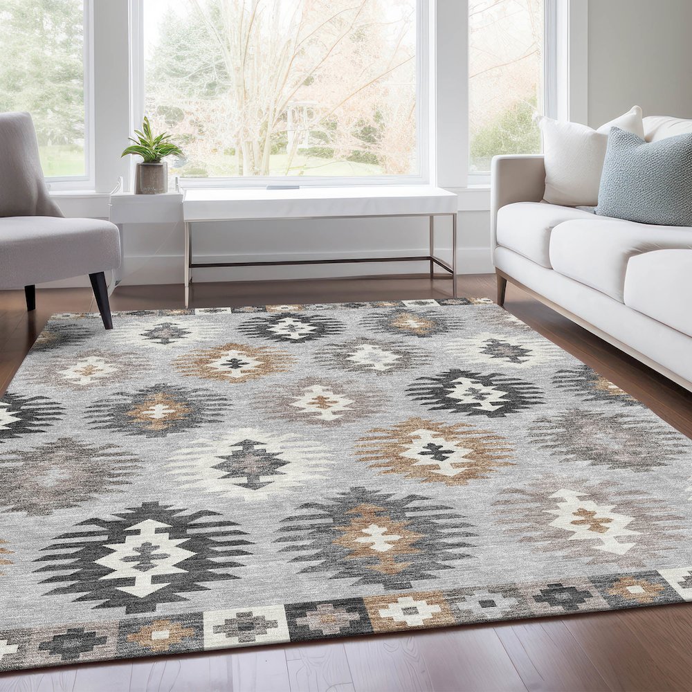 Premium Machine Washable Mayfield AMF983 Silver 5' x 7'6" Rug. Picture 6
