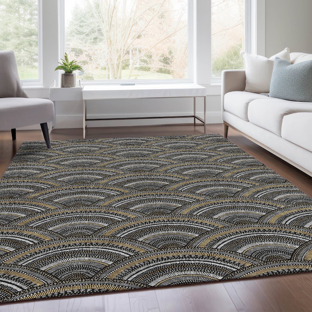 Premium Machine Washable Mayfield AMF984 Black 5' x 7'6" Rug. Picture 6