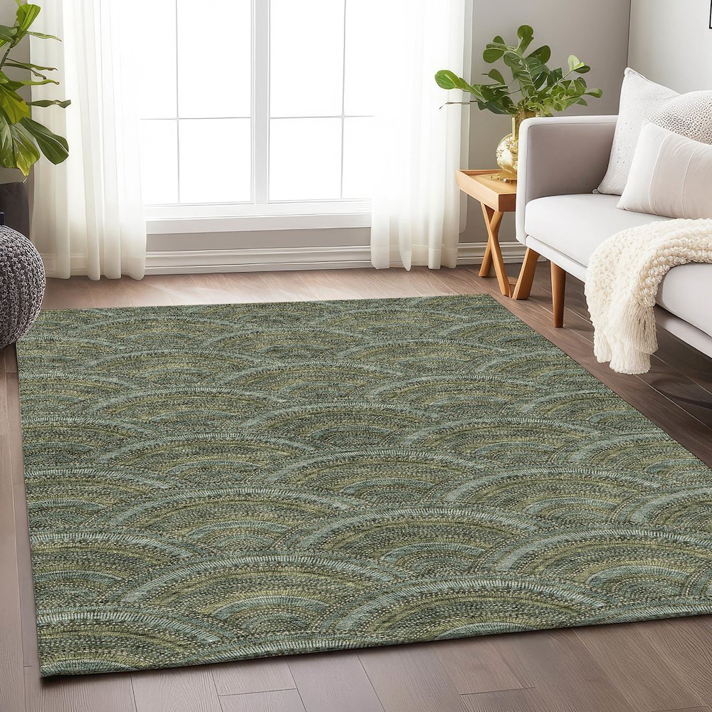 Premium Machine Washable Mayfield AMF984 Olive 5' x 7'6" Rug. Picture 5