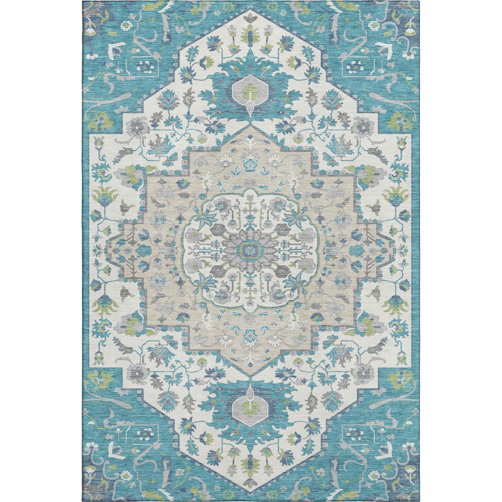 Premium Machine Washable Mayfield AMF985 Teal 5' x 7'6" Rug. Picture 1
