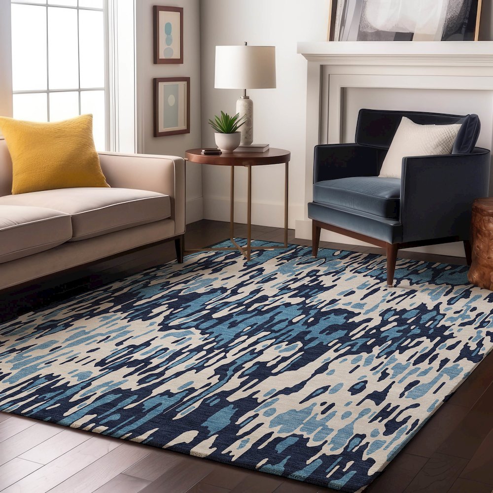 Premium Machine Washable Mayfield AMF986 Blue 5' x 7'6" Rug. Picture 5
