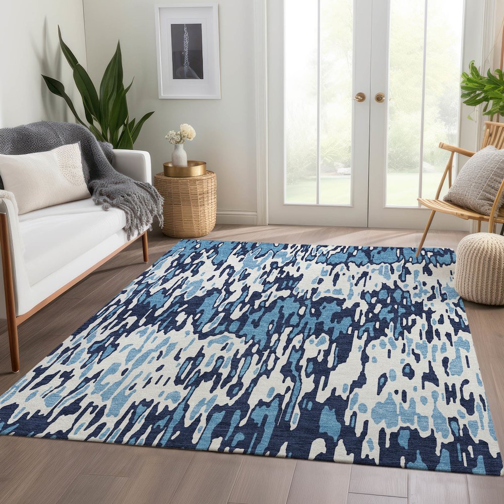 Premium Machine Washable Mayfield AMF986 Blue 5' x 7'6" Rug. Picture 6