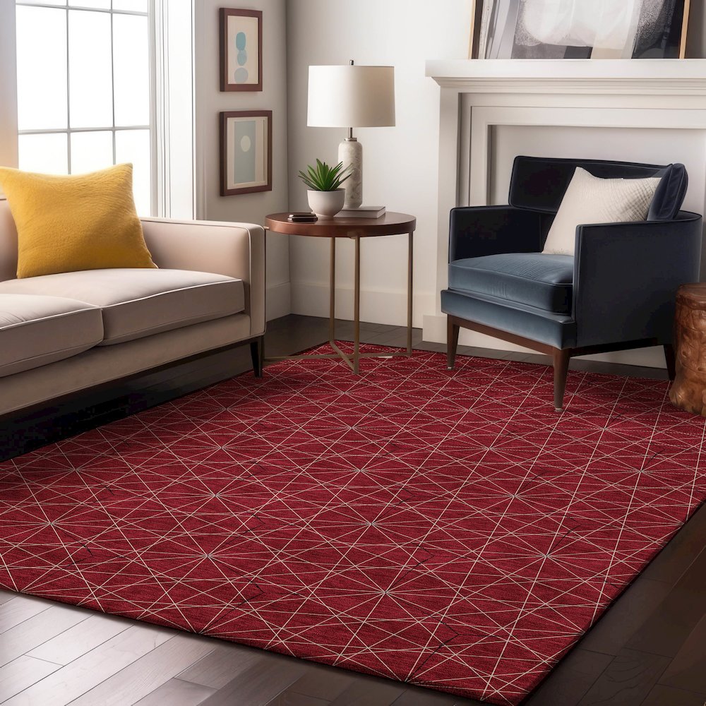 Premium Machine Washable Mayfield AMF987 Red 5' x 7'6" Rug. Picture 5