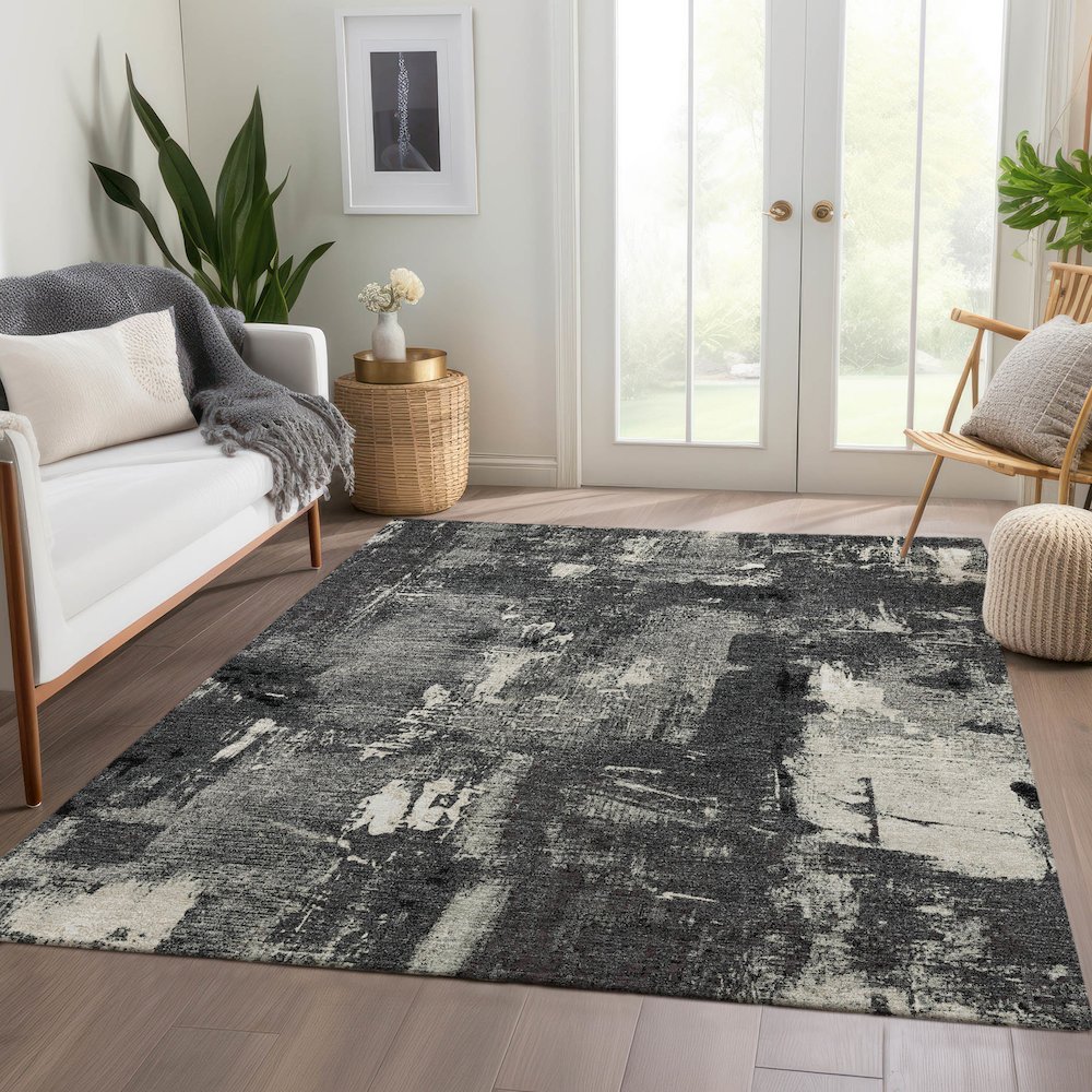 Premium Machine Washable Mayfield AMF989 Black 5' x 7'6" Rug. Picture 6