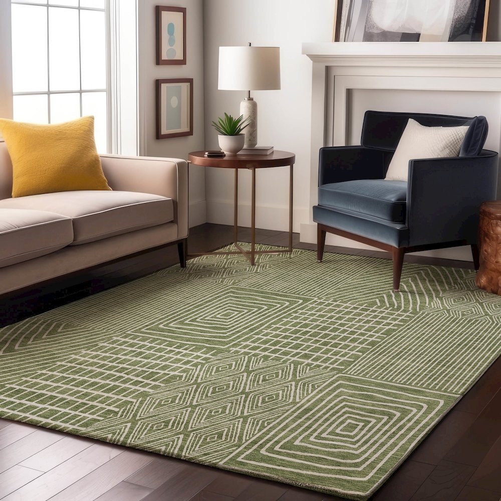Premium Machine Washable Mayfield AMF990 Green 5' x 7'6" Rug. Picture 5