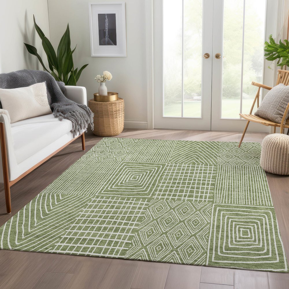 Premium Machine Washable Mayfield AMF990 Green 5' x 7'6" Rug. Picture 6