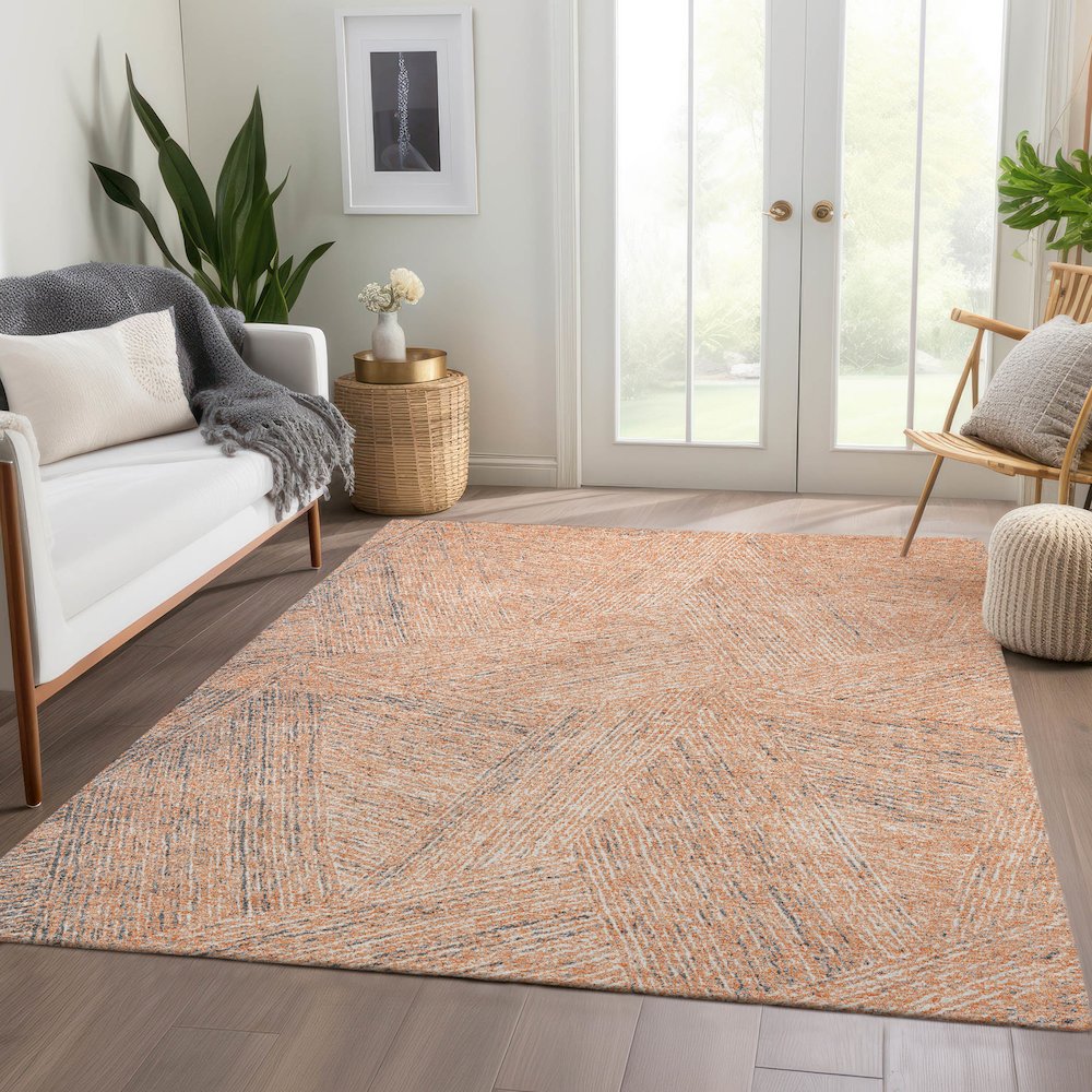 Premium Machine Washable Mayfield AMF991 Peach 5' x 7'6" Rug. Picture 6