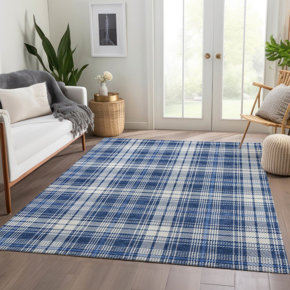 Premium Machine Washable Mayfield AMF993 Navy 5' x 7'6" Rug. Picture 6