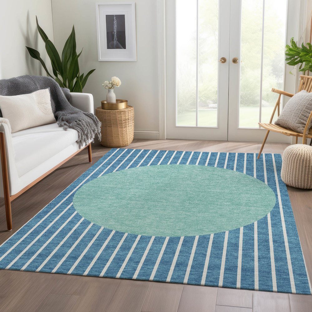 Premium Machine Washable Mayfield AMF994 Teal 5' x 7'6" Rug. Picture 6