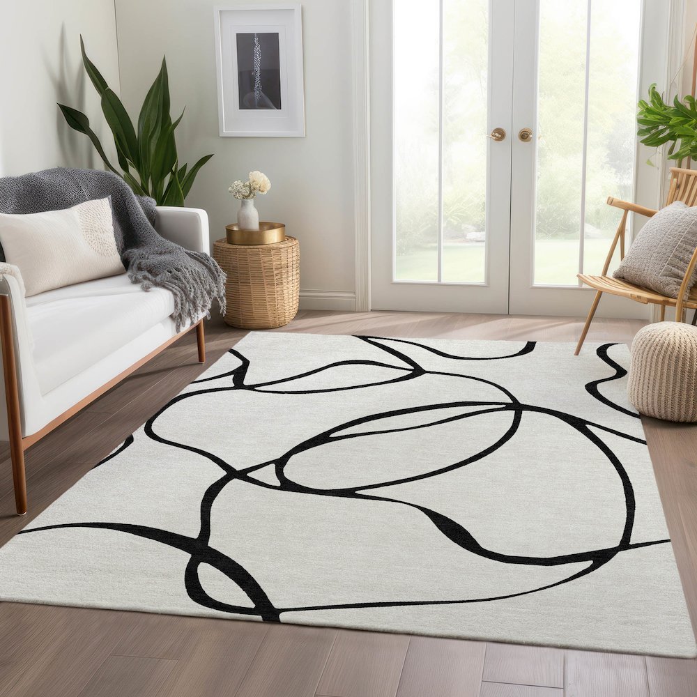Premium Machine Washable Mayfield AMF999 White 5' x 7'6" Rug. Picture 6