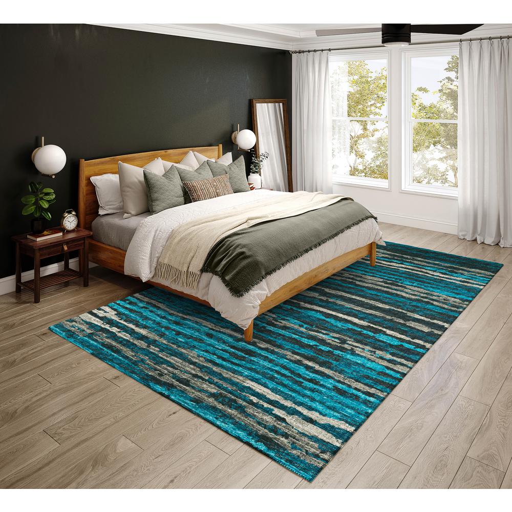 Bravado Peacock Contemporary Stripe 3' x 5' Area Rug Peacock ABV34. Picture 1