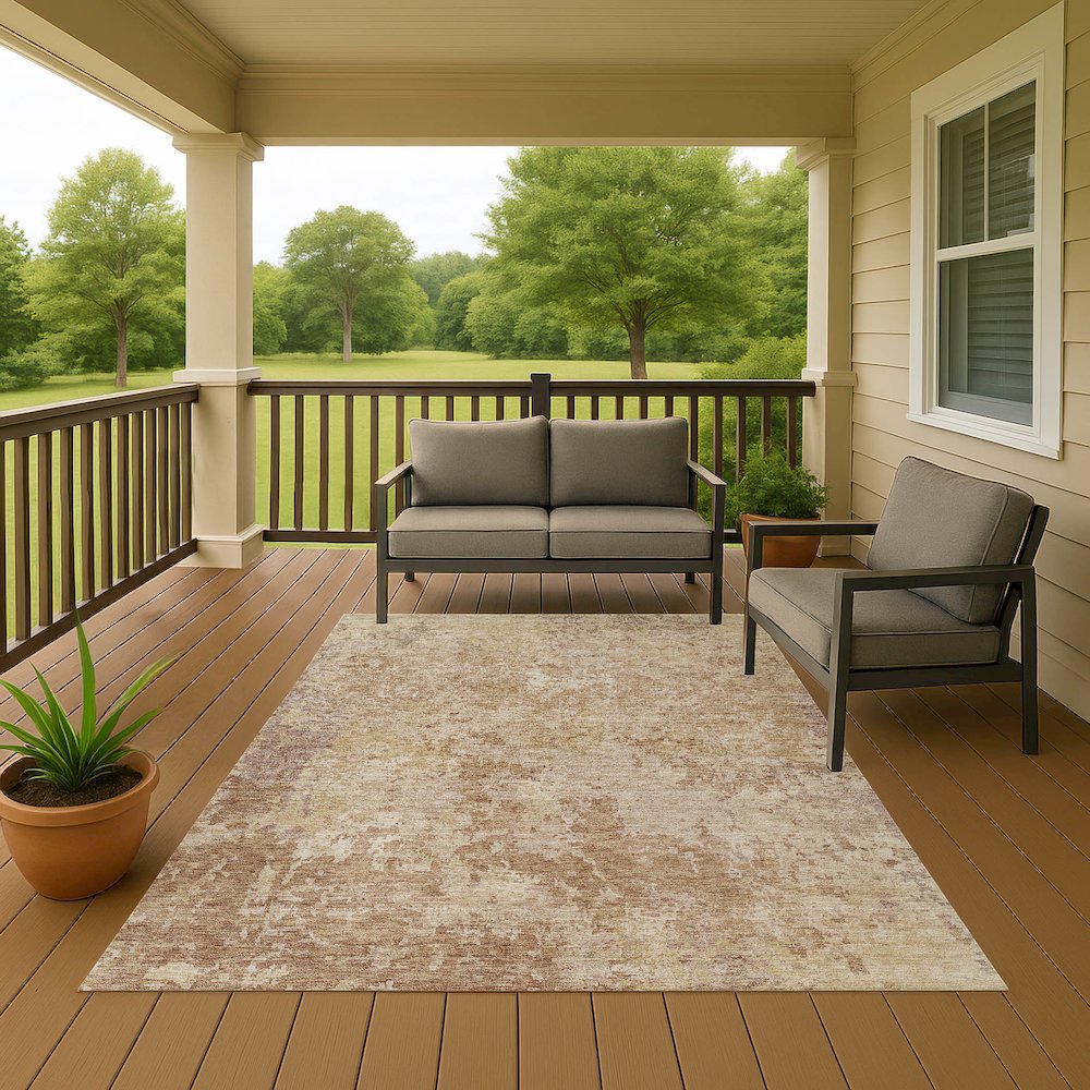 Luxury Washable Indoor/Outdoor Bresca Copper 5' x 7'6" Rug. Picture 6