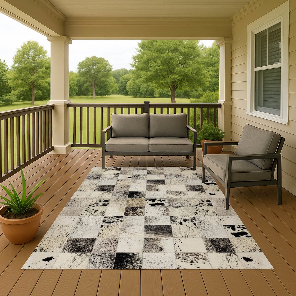 Luxury Washable Indoor/Outdoor Bozeman Cream 5' x 7'6" Rug. Picture 7