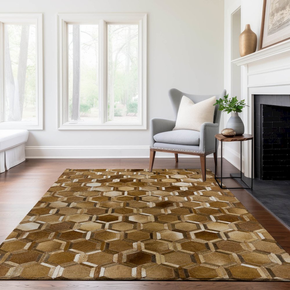 Luxury Washable Indoor/Outdoor Bozeman Brown 5' x 7'6" Rug. Picture 6