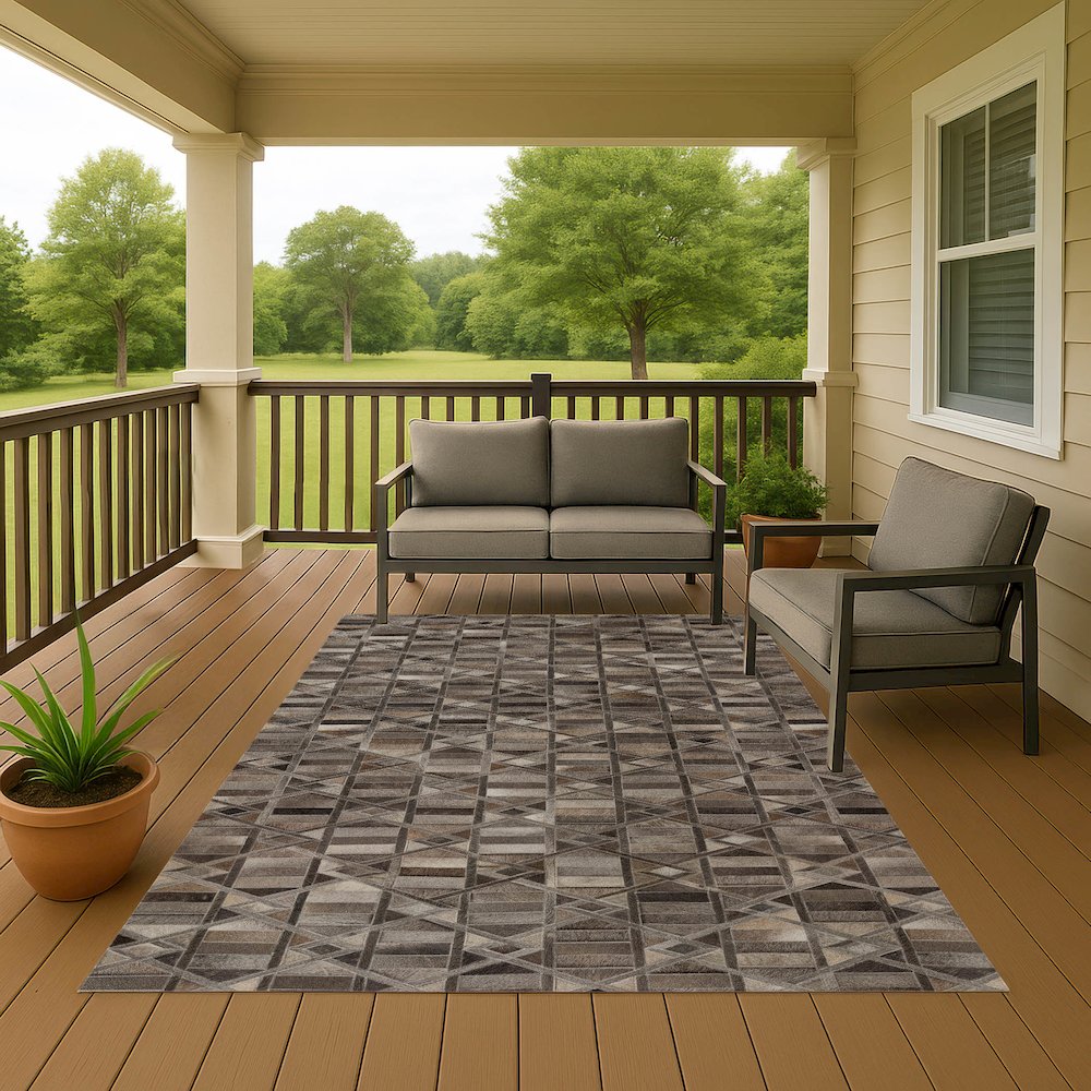 Luxury Washable Indoor/Outdoor Bozeman Gray 5' x 7'6" Rug. Picture 7
