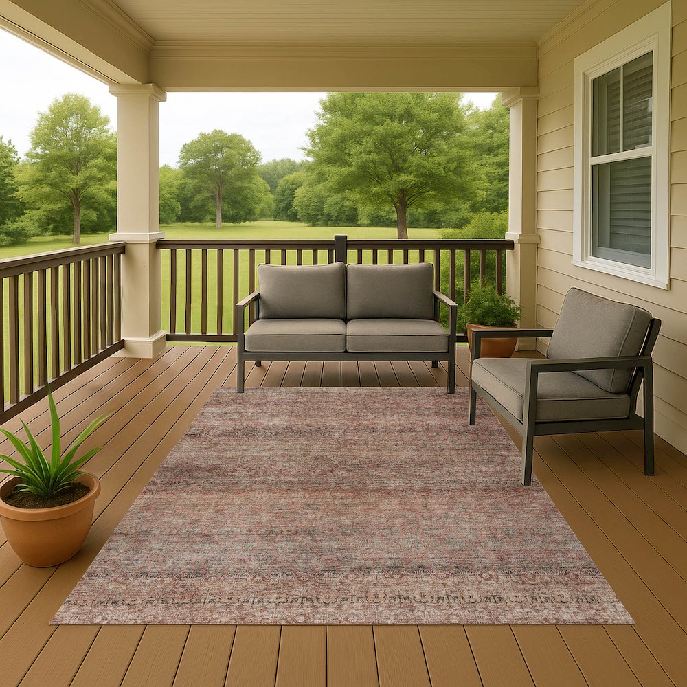 Luxury Washable Indoor/Outdoor Burano Coral 5' x 7'6" Rug. Picture 6