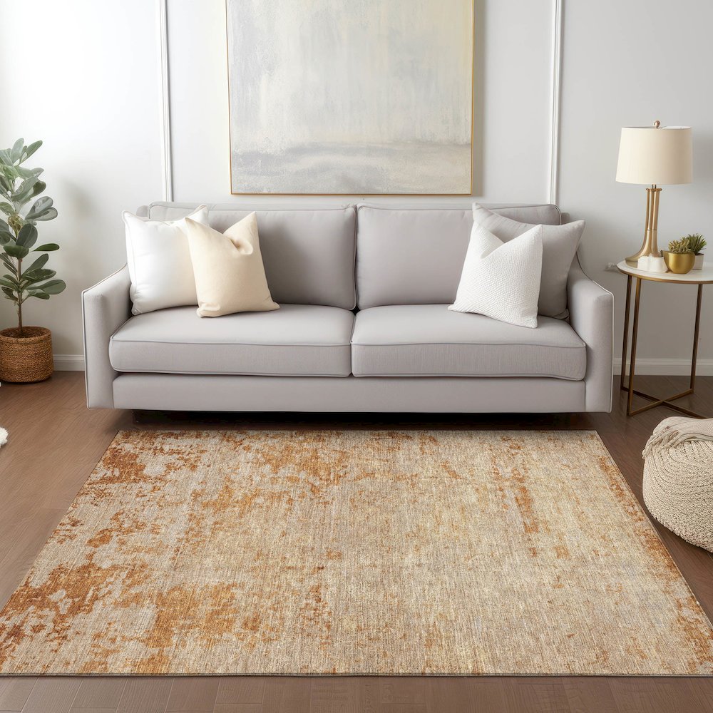 Luxury Washable Indoor/Outdoor Burano Copper 5' x 7'6" Rug. Picture 5
