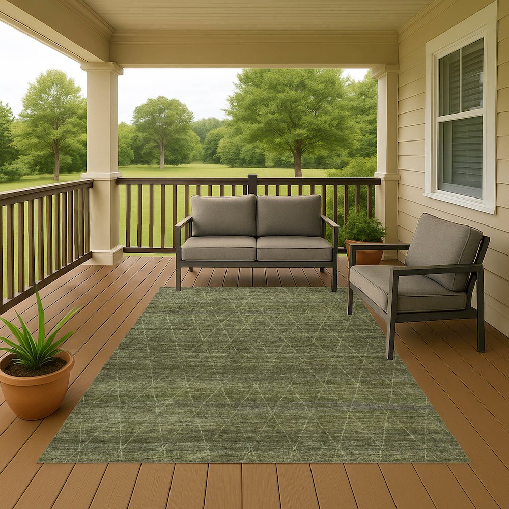 Luxury Washable Indoor/Outdoor Burano Olive 5' x 7'6" Rug. Picture 6
