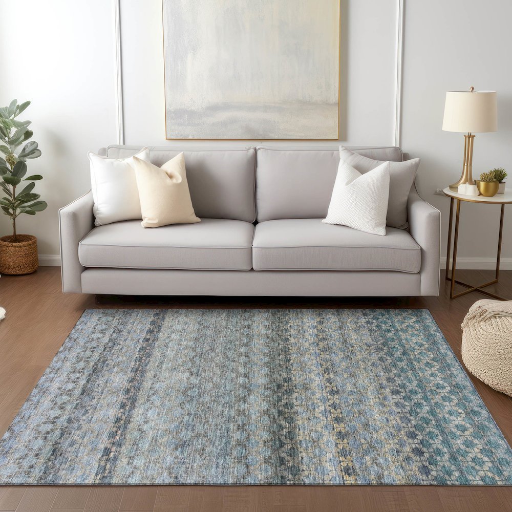 Luxury Washable Indoor/Outdoor Burano Blue 5' x 7'6" Rug. Picture 5