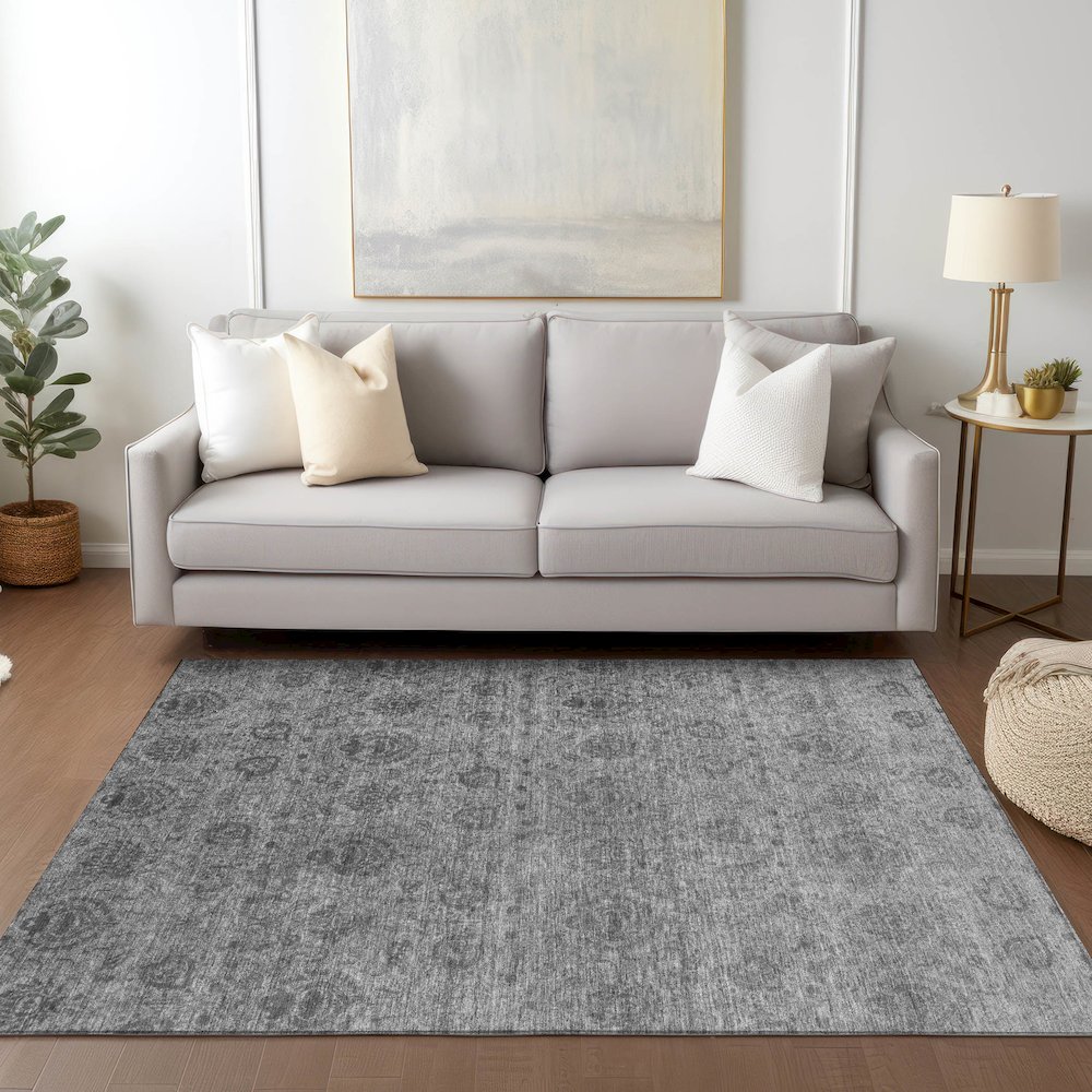 Luxury Washable Indoor/Outdoor Burano Gray 5' x 7'6" Rug. Picture 5