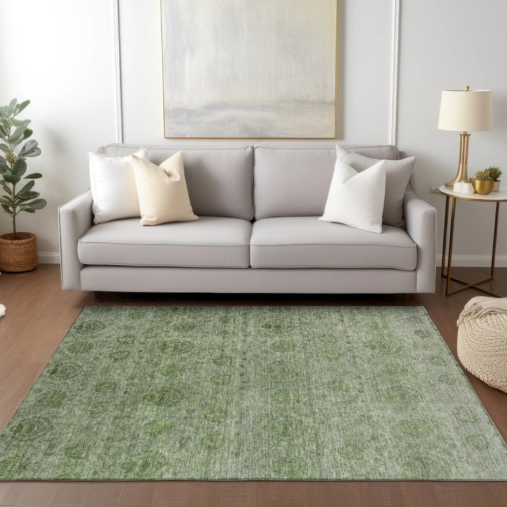 Luxury Washable Indoor/Outdoor Burano Olive 5' x 7'6" Rug. Picture 5