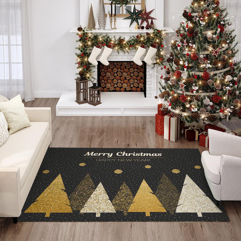 Indoor/Outdoor Cozy Winter ACW41 Black Washable 5' x 7'6" Rug. Picture 2