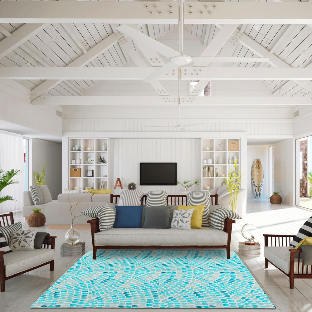 Indoor/Outdoor Surfside ASR37 Aqua Washable 5' x 7'6" Rug. Picture 2