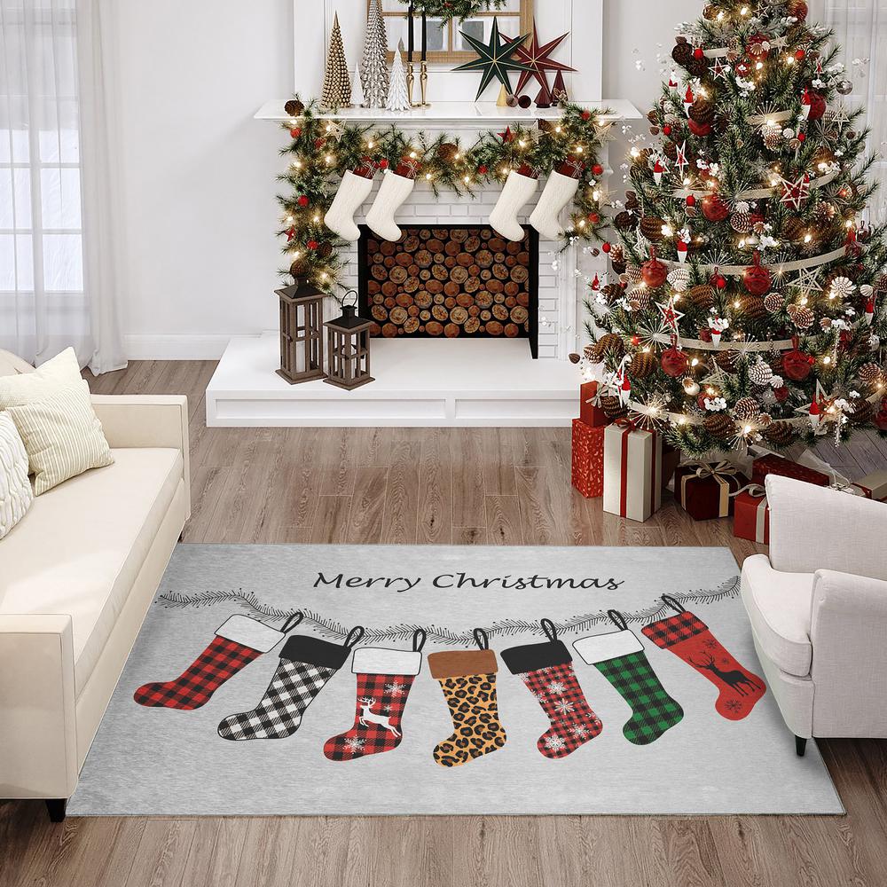 Indoor/Outdoor Cozy Winter ACW35 Gray Washable 5' x 7'6" Rug. Picture 2