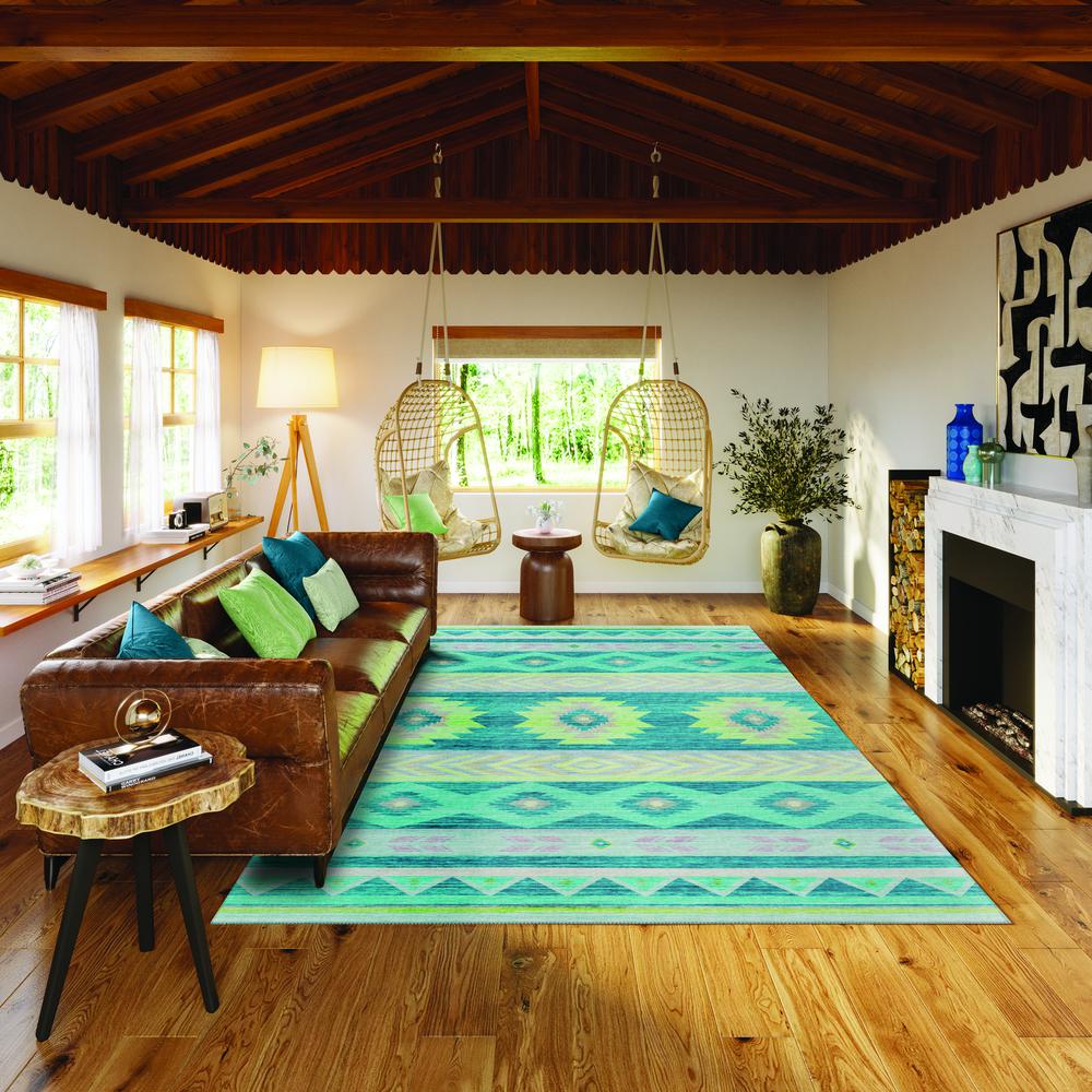 Indoor/Outdoor Sonora ASO33 Peacock Washable 5' x 7'6" Rug. Picture 2