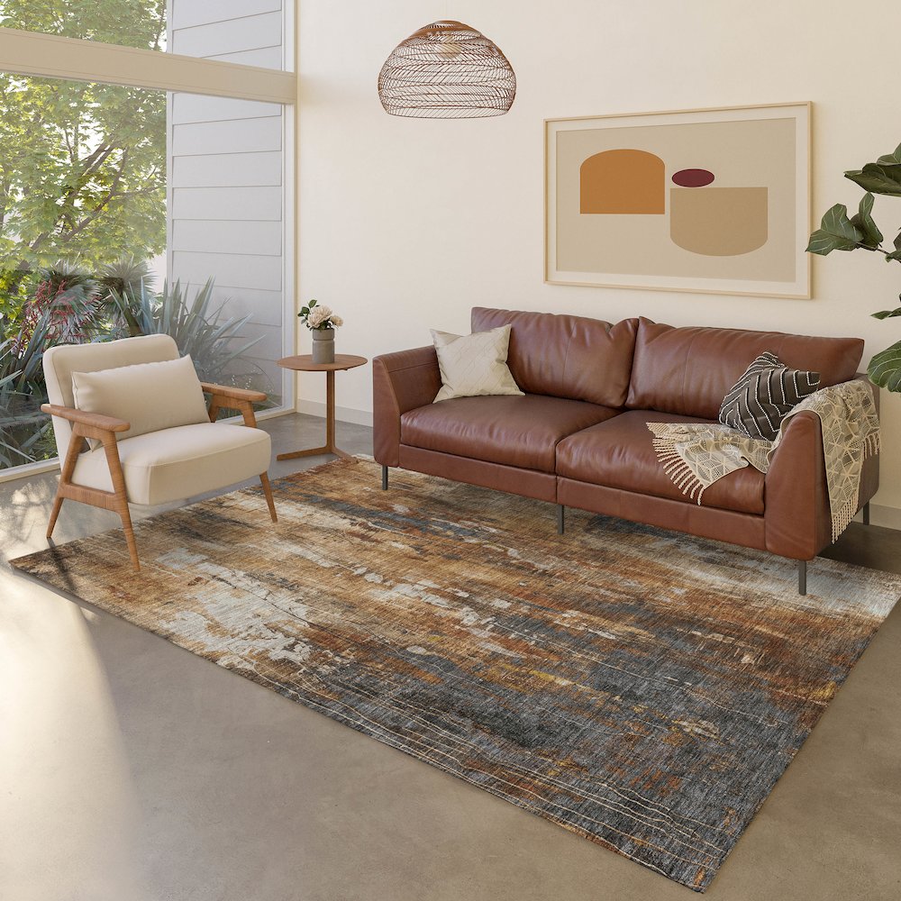 Luxury Washable Indoor/Outdoor Kochi Rust 5' x 7'6" Rug. Picture 5
