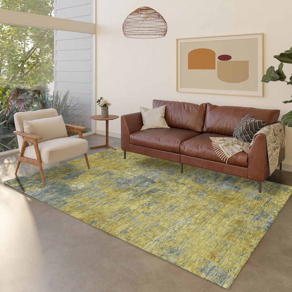 Luxury Washable Indoor/Outdoor Kochi Gold 5' x 7'6" Rug. Picture 5