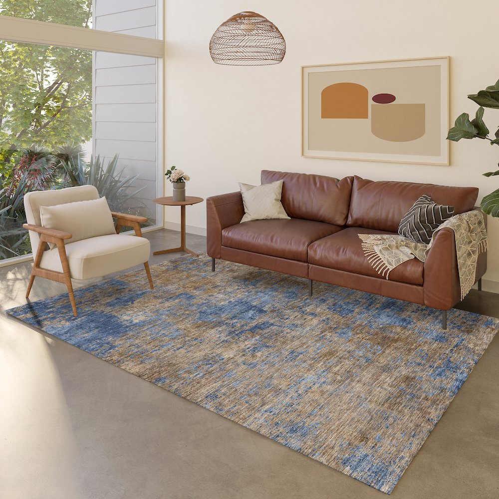 Luxury Washable Indoor/Outdoor Kochi Navy 5' x 7'6" Rug. Picture 5