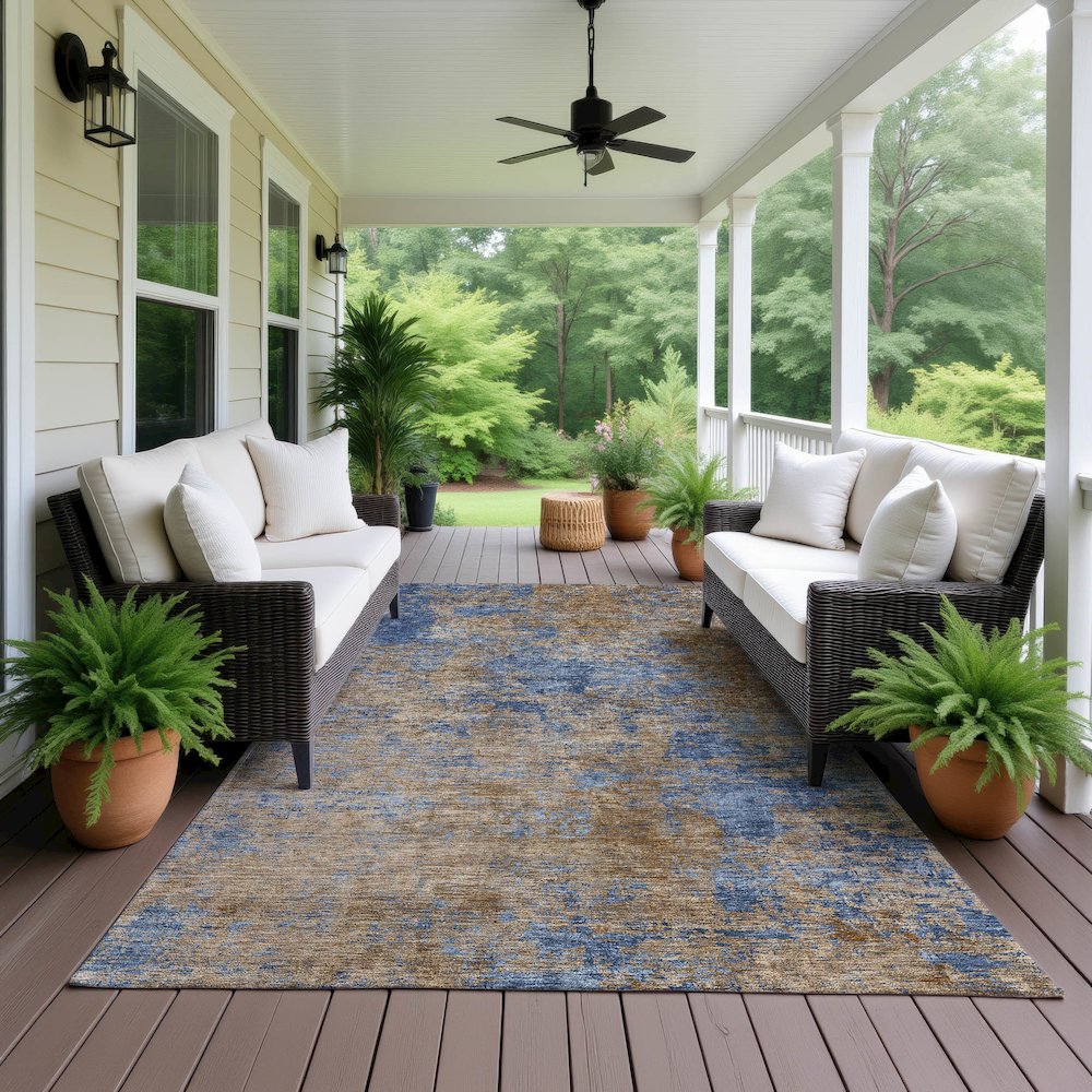 Luxury Washable Indoor/Outdoor Kochi Navy 5' x 7'6" Rug. Picture 6