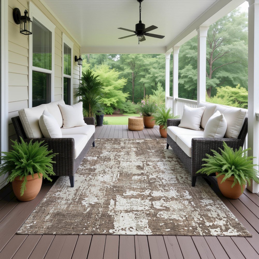 Luxury Washable Indoor/Outdoor Kochi Brown 5' x 7'6" Rug. Picture 6