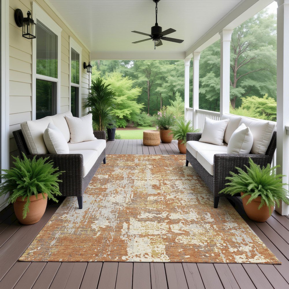 Luxury Washable Indoor/Outdoor Kochi Copper 5' x 7'6" Rug. Picture 6