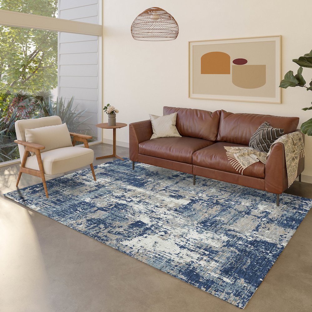 Luxury Washable Indoor/Outdoor Kochi Navy 5' x 7'6" Rug. Picture 5